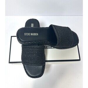 Steve Madden Boardwalk Black Raffia Slide Sandals Women’s  9 Woven Flat Sandals